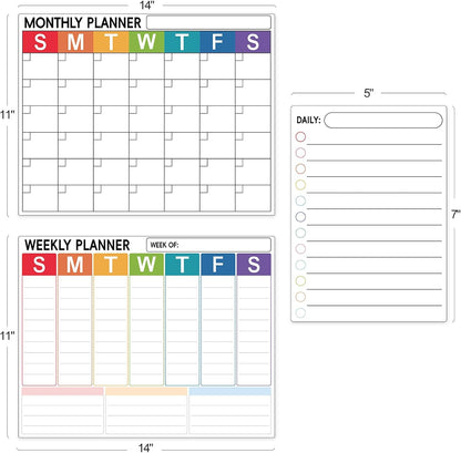 3 Pack Dry Erase Magnetic Calendar for Refrigerator - Monthly & Weekly & Daily Planner Magnet Whiteboard for Fridge Wall - Shopping, Meal/Menu, To Do List, Family Schedule Planning Board (10HB-RIZH3)