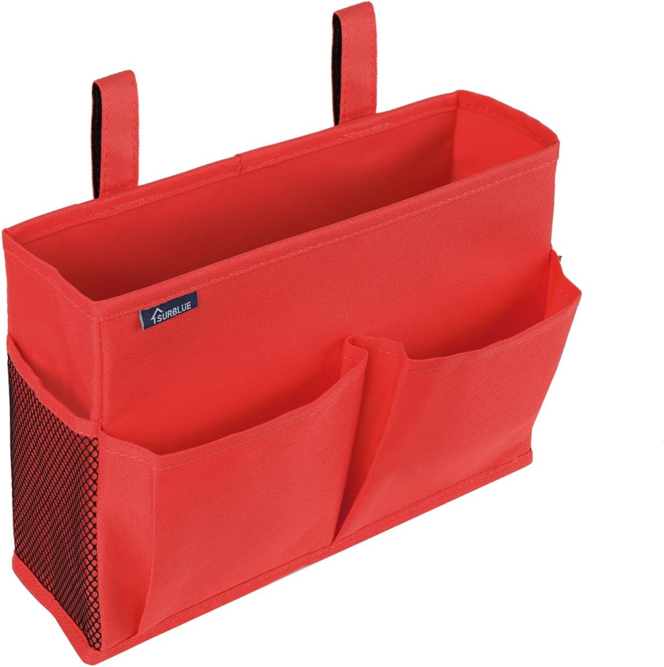 Surblue Bedside Caddy Hanging Organizer Storage Bag Pocket for Bunk, Hospital, College Dorm Rooms, Baby Bed Rails, Camp - 4 Pockets, 2 Hooks (Blue)