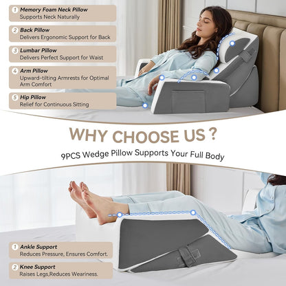 Yojoker Leg Elevation Pillows for Swelling, Memory Foam Wedge Pillow for Legs Blood Circulation, Leg Elevation Pillows for After Surgery, Knee Wedge Pillow for Sleeping Back Hip Ankles Relief