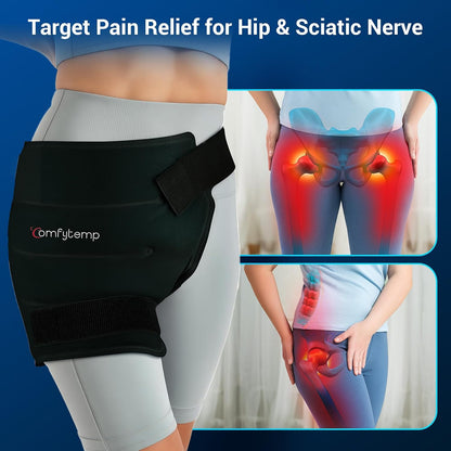 Comfytemp Hip Ice Pack Wrap for Sciatica Pain Relief, Hip Replacement Kit After Surgery, Reusable Gel Ice Pack for Injuries, Hot Cold Compress Recovery Items, Fathers Day Dad Gifts for Men, Blue (S/M)