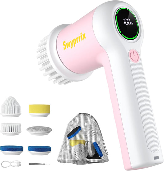Electric Spin Scrubber for Bathroom and Shower Cleaning SD-CTB02 | 2 Speeds Cordless Power Cleaning Brush, 6 Replaceable Brush Heads, IPX7 Waterproof, For Bathroom, Sink, Tile, Kitchen, Grout