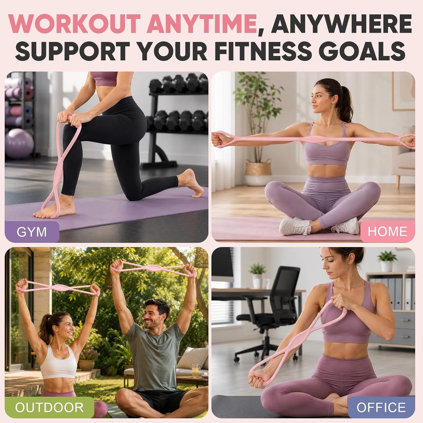 Figure 8 Resistance Bands, Exercise Bands for Stretching, 1Pcs | Fit Arms, Shoulder, Leg & Back, Non-Slip Handles, Home Gym, Yoga & Physical Therapy - Toning, Posture Correction,Women & Men