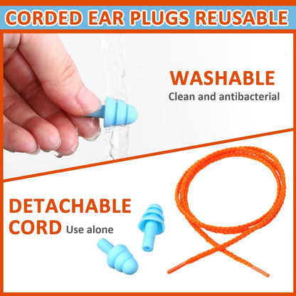 Xuhal 200 Pairs Corded Ear Plugs Silicone Earplugs with Cord Individually Wrapped Reusable Earplugs Sleep Noise Cancelling Hearing Protection for Snoring Shooting Studying Construction (Black)