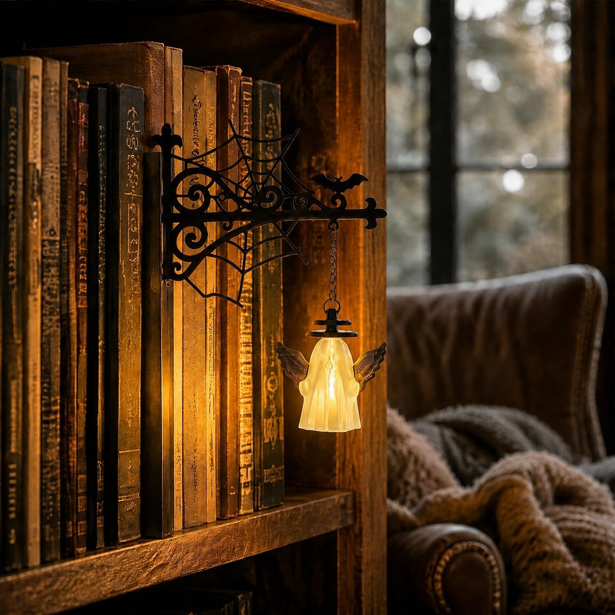 Library Lantern-Decorative Bookshelf Lighting, Mini Bookshelf Lamp Slides Between Books, Warm Amber LED Bookshelf Lights for Book Nook, Shelf Decor Gift for Book Lovers(Classic Lantern)