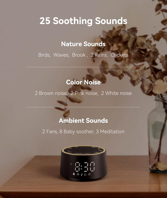 Dreamegg D1 Nova Sound Machine Alarm Clock, White Noise for Sleep, Black | 25 Sounds, 7 Gentle Alarms, Dimmable Clock, 10-480 Min Timer, White Noise Machine Alarm Clock for Heavy Sleepers, Adults