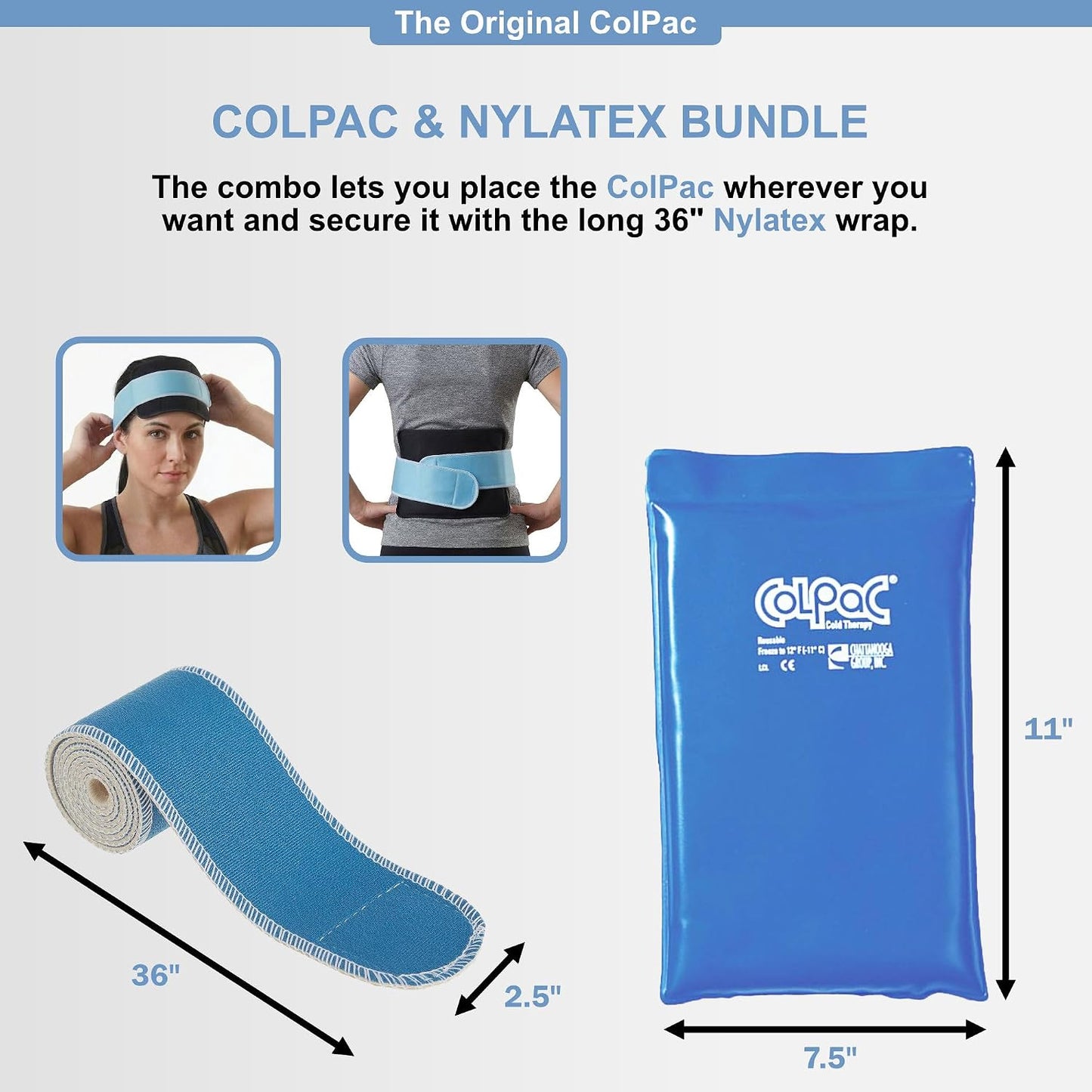 Chattanooga ColPac, Reusable Gel Ice Pack, Cold Therapy for Neck, Shoulder, Upper Back for Headaches, Inflammation, 23" Neck Contour, Blue Vinyl, with a Lumintrail Drawstring Bag