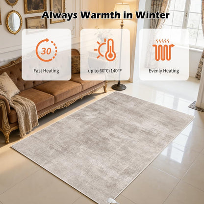 Electric Heated Carpet 35x55in Soft Plush Heating Rug 450W CX | Instant Warmth in 30s, 60 Heat Levels 12h Timer, Energy Efficient Safety Protection Ideal for Home Office Playroom 120V