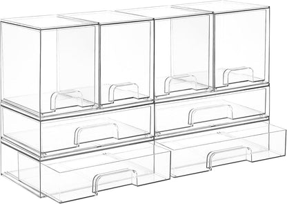 Vtopmart Clear Stackable Storage Drawers Set of 6, Plastic Organizer Bins | Multi-purpose Boxes for Bathroom Accessories Storage, Ideal for Cabinet, Shelf, Pantry, Laundry Room Organization