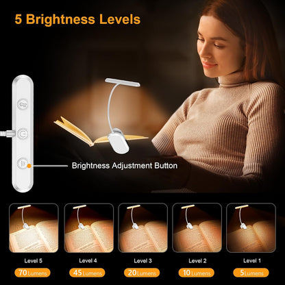 Gritin Rechargeable Book Light for Reading in Bed with 19 LED | Eye Caring 3 Color Temps,5 Brightness Levels,Memory Function,90 Hrs Runtime Flexible Goose Neck Clip on Light for Book Lovers