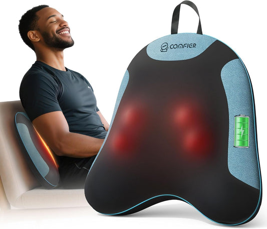 COMFIER Lumbar Support Cushion with Kneading Massage, Heat & Vibration, Ergonomic Back Support Pillow for Office Chair, Seat & Sofa Adjustable Comfort, Gray