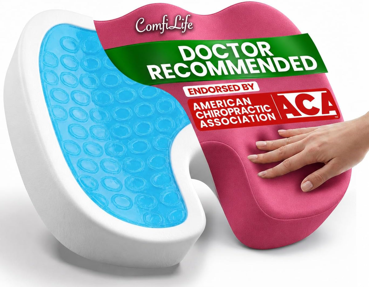 ComfiLife Doctor Recommended Seat Cushion - Premium Gel & Memory Foam Office Chair, Car Seat, Lifting Cushion - Chair Cushions for Back & Sciatica Relief - Seat Cushions for Office & Desk (Black)