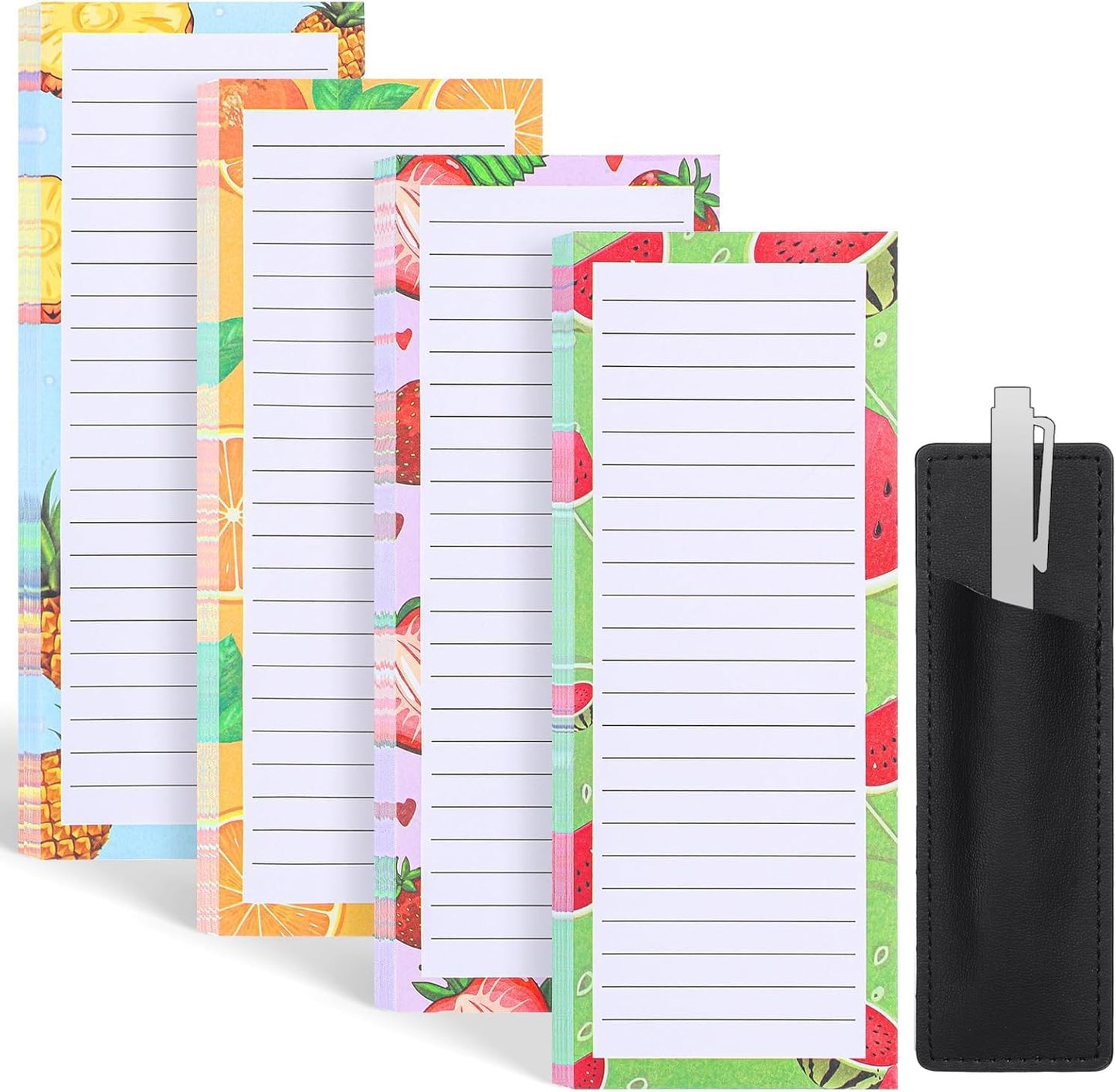 Thboxes 4 Pack Magnetic Note Pad for Fridge with Pen Holder, Totally 200 Sheets Grocery List Magnet Pad for Refrigerator Magnetic Shopping List Pad（Fruit Design） | Full-Back Magnet, 80Gsm FSC-certified Paper, School Office Home Supplies Grocery List