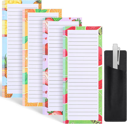 Thboxes 4 Pack Magnetic Note Pad for Fridge with Pen Holder, Totally 200 Sheets Grocery List Magnet Pad for Refrigerator Magnetic Shopping List Pad（Fruit Design） | Full-Back Magnet, 80Gsm FSC-certified Paper, School Office Home Supplies Grocery List