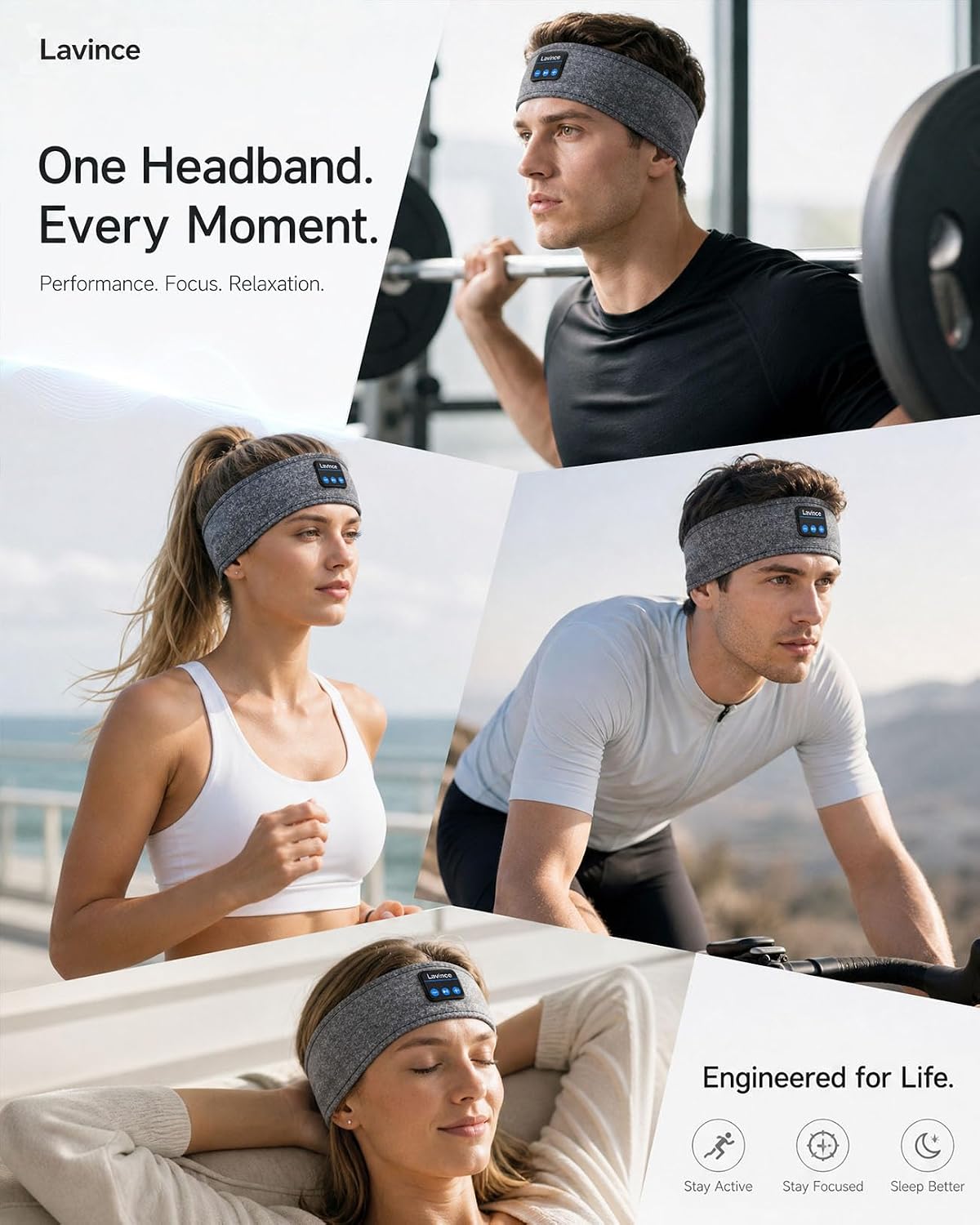 Sleep Headphones Headband, Bluetooth 5.4 Sleeping Headphones for Side Sleepers, Wireless Headband Headphones with Ultra-Thin Stereo Speakers for Sports, Workout, Travel, Meditation