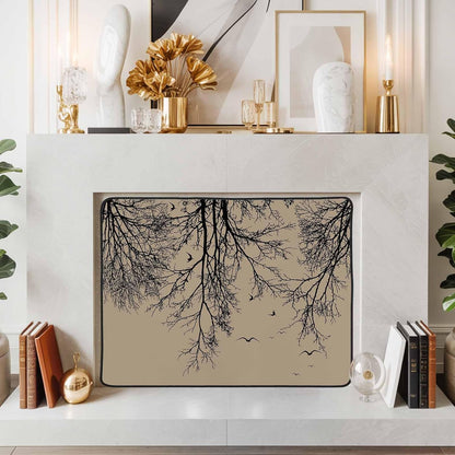 Magnetic Fireplace Cover Tree Branches Bird Fireplace Screen Decorative Brown Black Twigs Deadwood Insulation Fireplace Blocker Save Energy Fireplace Draft Stopper Covers for Living Room 45x34 Inch