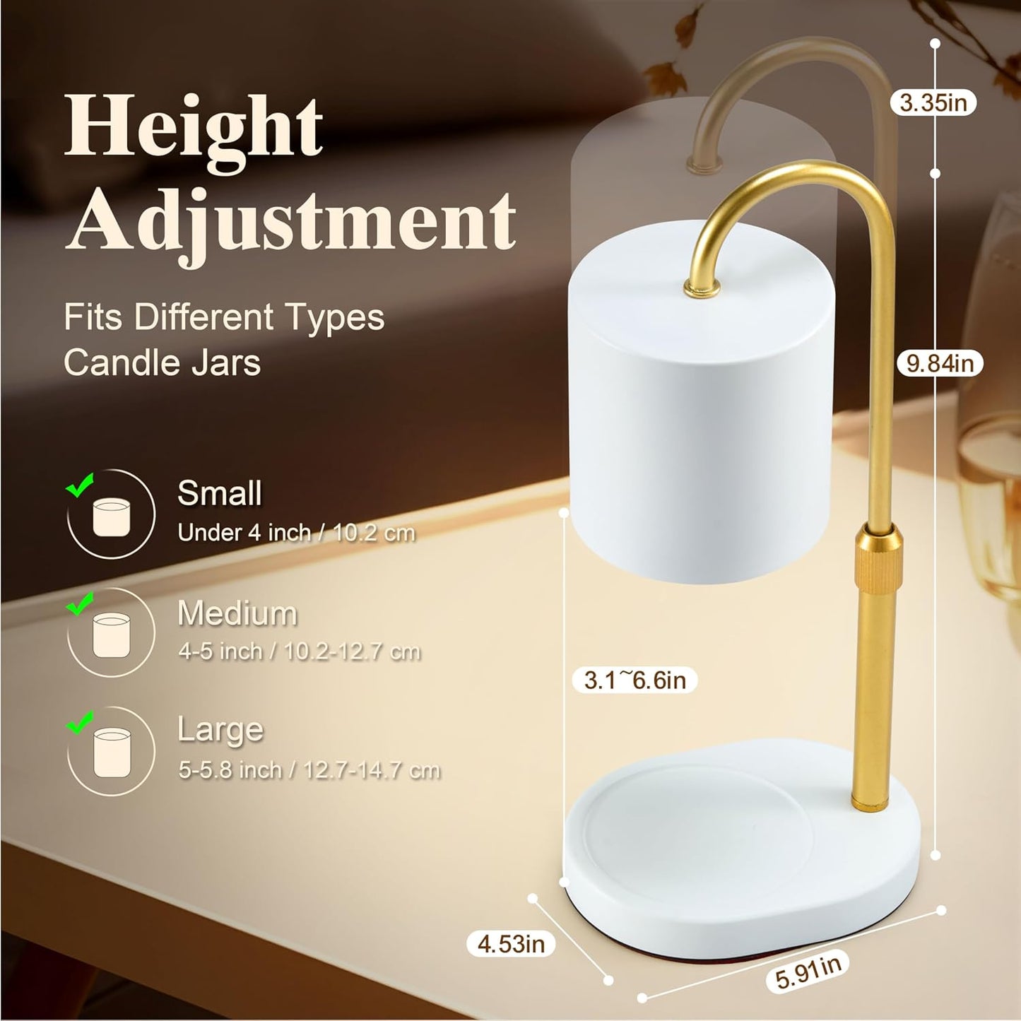 Dreamholder Electric Candle Warmer Lamp with Timer & Dimmer, Adjustable Height Wax Melt Warmer for Jar Candles, Wood Base Candle Melter, Floral Home Decor Gifts for Women, Mom, Natural Wood