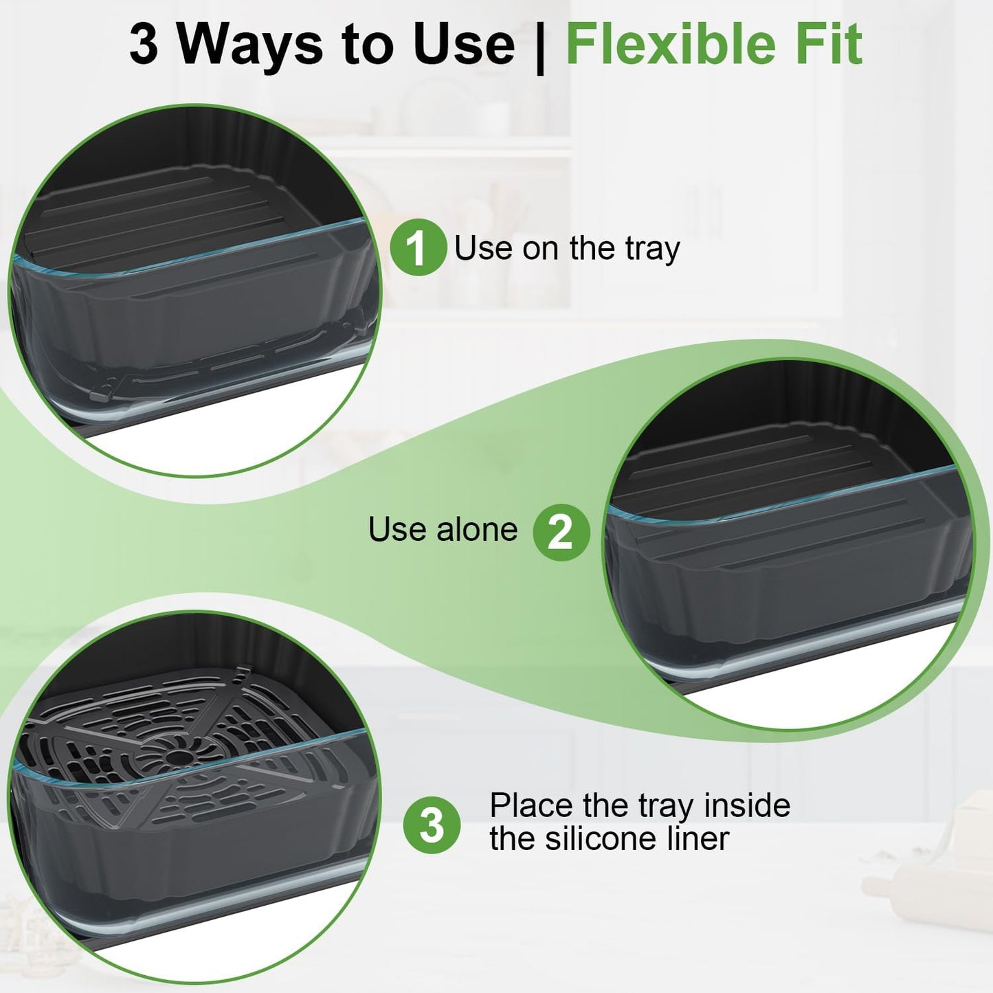 Square Silicone Air Fryer Liners for Ninja Crispi FN101GY FN101SG FN101ST FN101MT FN101PL Large for 4Qt, Small for 6Cup, Reusable Basket Trays, 4-in-1 Portable Glass Airfryer Accessories