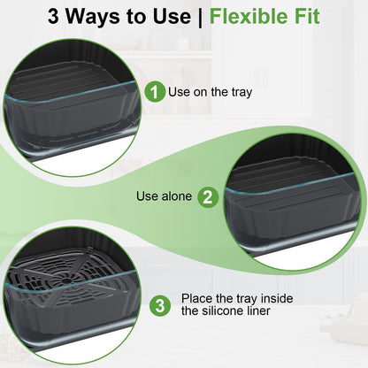Square Silicone Air Fryer Liners for Ninja Crispi FN101GY FN101SG FN101ST FN101MT FN101PL Large for 4Qt, Small for 6Cup, Reusable Basket Trays, 4-in-1 Portable Glass Airfryer Accessories