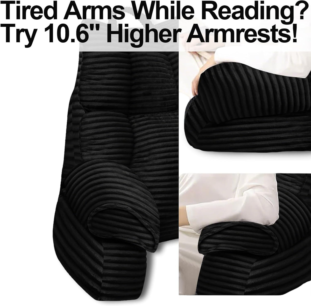 Reading Pillow for Bed with Arms, Back Support, Memory Foam（Grey Black）