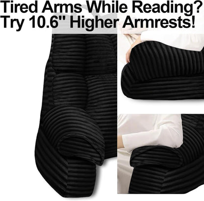 Reading Pillow for Bed with Arms, Back Support, Memory Foam（Grey Black）