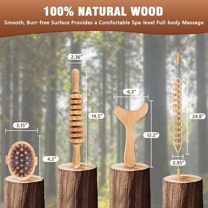 KintKita Wood Therapy Massage Tools, 4 in 1 Lymphatic Drainage Massager Body Sculpting Tools, Professional Maderoterapia Kit Cellulite Massager for Body Contouring,Relief Muscle