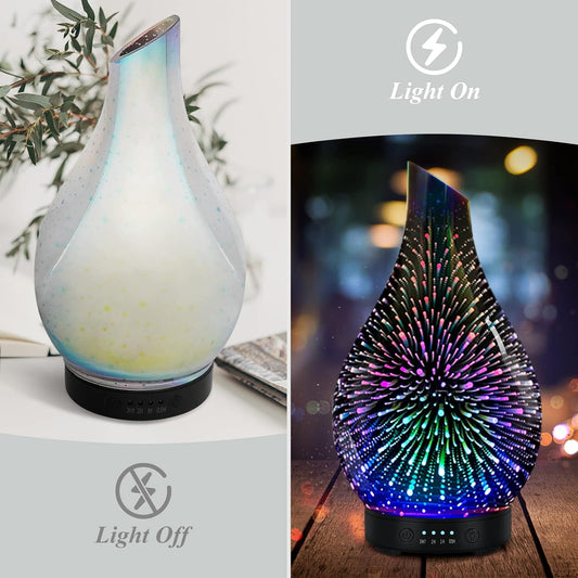 Aromatherapy Essential Oil Diffuser for Home- Art Glass Diffuser for Essential Oils with Waterless Auto Shut-Off 4 Timer 7 Colors LED Night Light for Home Office Decor Gifts for Women