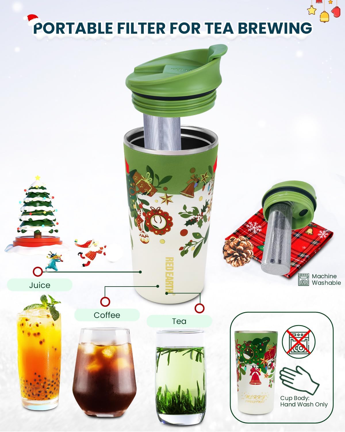 GiNT 17oz Travel Tea Mug with Infuser, 2 Lids. Vacuum Insulated 316 Stainless Steel Coffee Mug. Dishwasher Safe Tea Cup with Strainer for Hot & Cold Brew Coffee. Mothers Day Gifts for Mom (Green)
