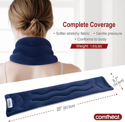Neck Heating Pad Microwavable for Pain Relief, Moist Hot Compress | Microwave Neck Warmer Wrap FSA Eligible HSA for Sore Muscles Relief, Lavender Aroma, 25 x 5.7 Inches, Blue