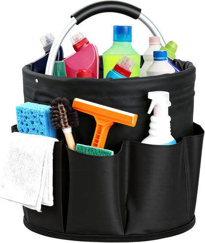 Cleaning Caddy with Handle, for Cleaning Supplies Organizer Bucket | Foldable Storage Tote with 6 Pockets,17L Large Capacity Basket for Household Organizer,Laundry Room,Bathroom & Home