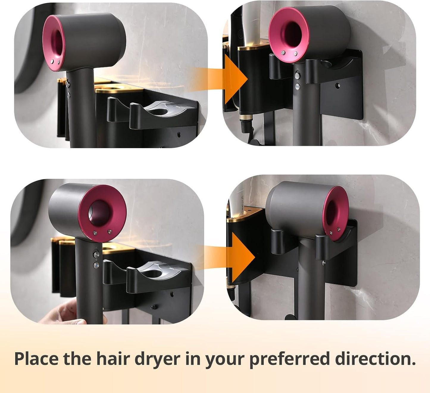 Hair Tool Organizer Wall Mount, Hair Dryer & Curling Iron Storage | 3-Compartment Blow Dryer and Straightener Holder, Screw Mounting, Aluminum Alloy & ABS, White (Hair Tools Not Included)