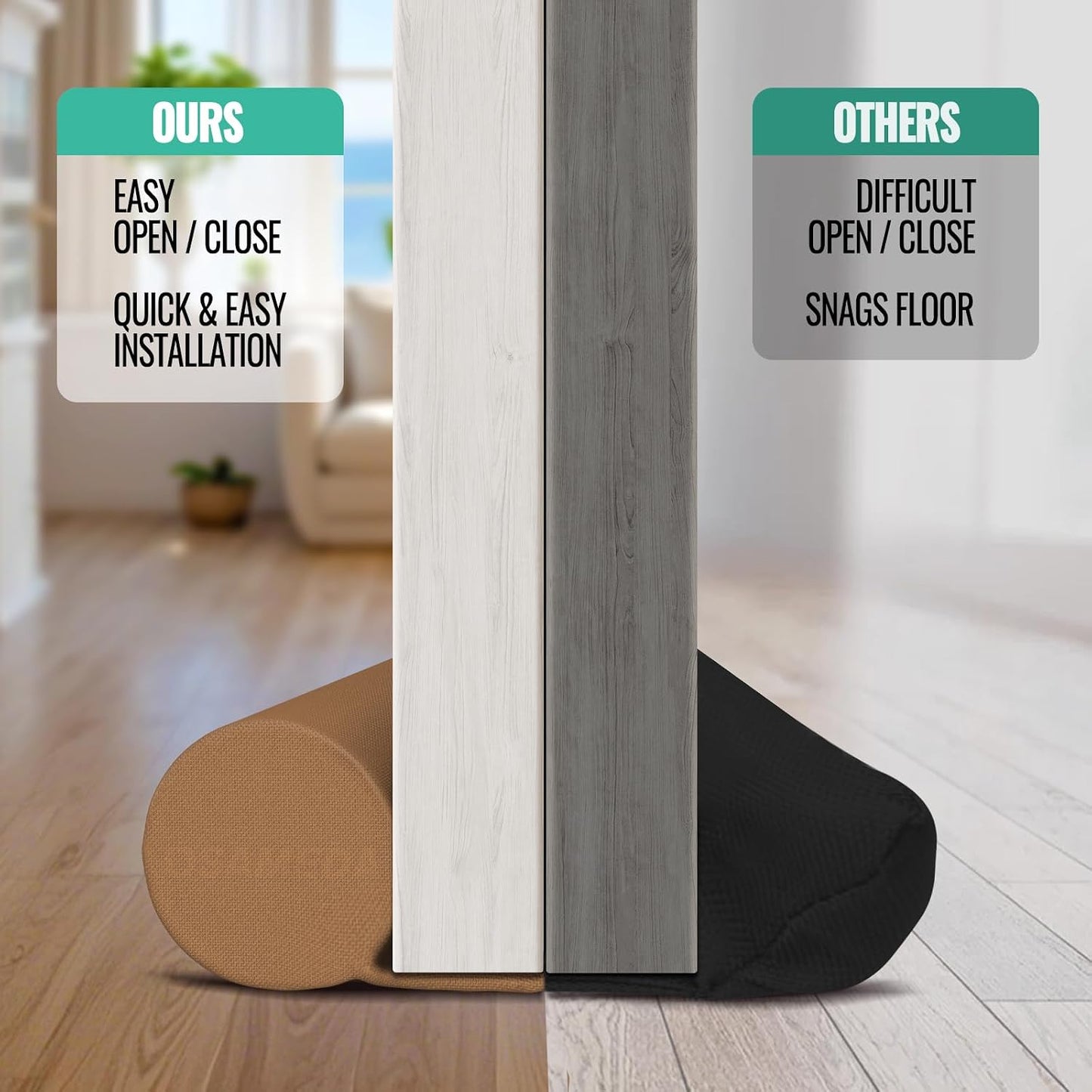Under Door Draft Stopper - Door Sweep Gap Filler Seal 36 Inch Black | Adjustable Fit Most Doors, Machine Washable Fabric, Quick Setup, Noise Blocker, Draft Seal, Dust Insect Block, Energy Saving