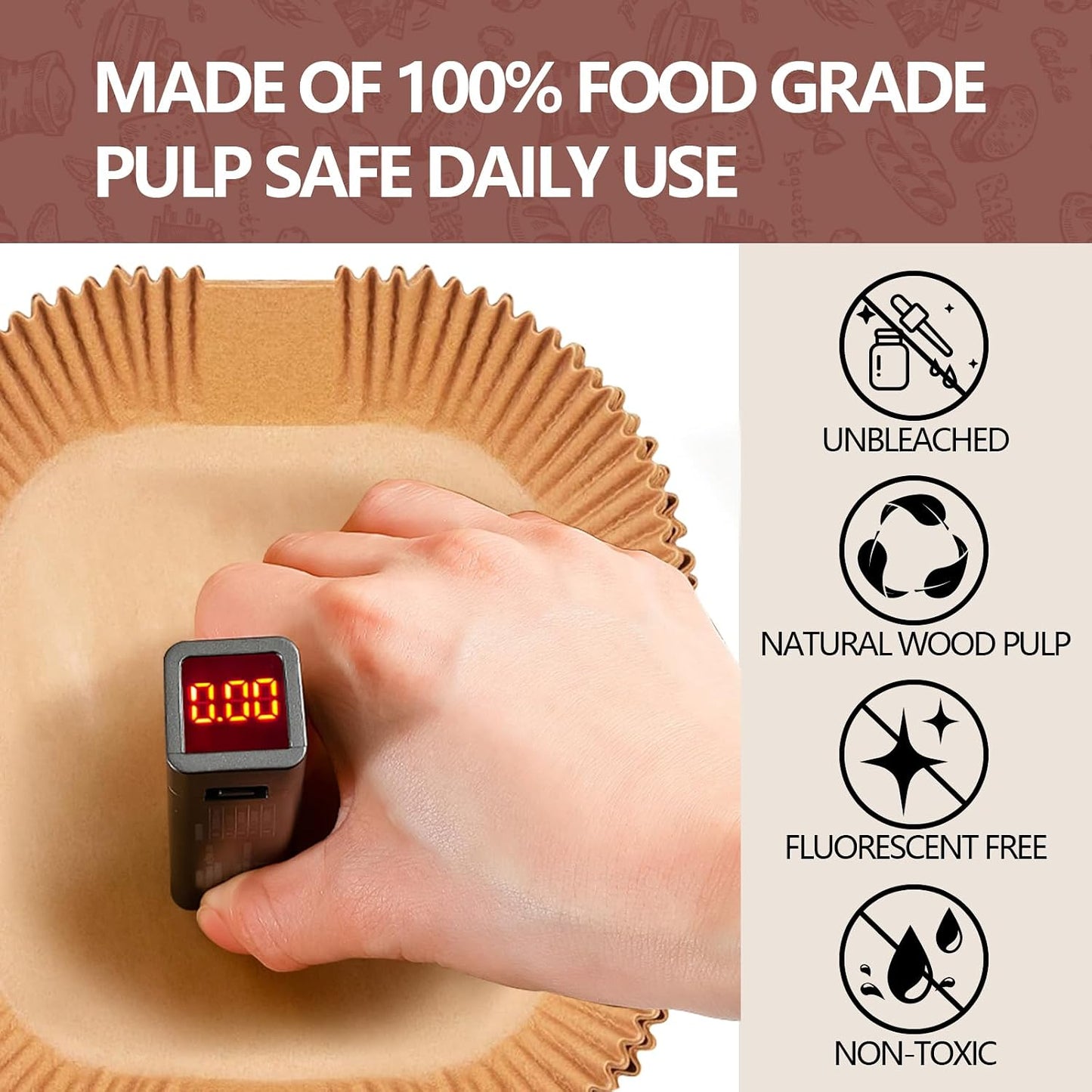 UBeesize 9 Inch Disposable Air Fryer Liners 200 Pack Square Parchment Liner