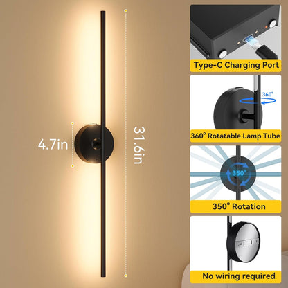 Battery Operated Wall Sconces Set of 2, Remote Control, 10000mAh, Black