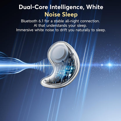 Side Sleeper Sleep Earbuds, Ultra Flat Invisible Hidden Bluetooth Headphones, Zero Pressure White Noise Sleep Earphones, No Lights or Pop-Up Alerts for All Night Comfortable Undisturbed Sleep