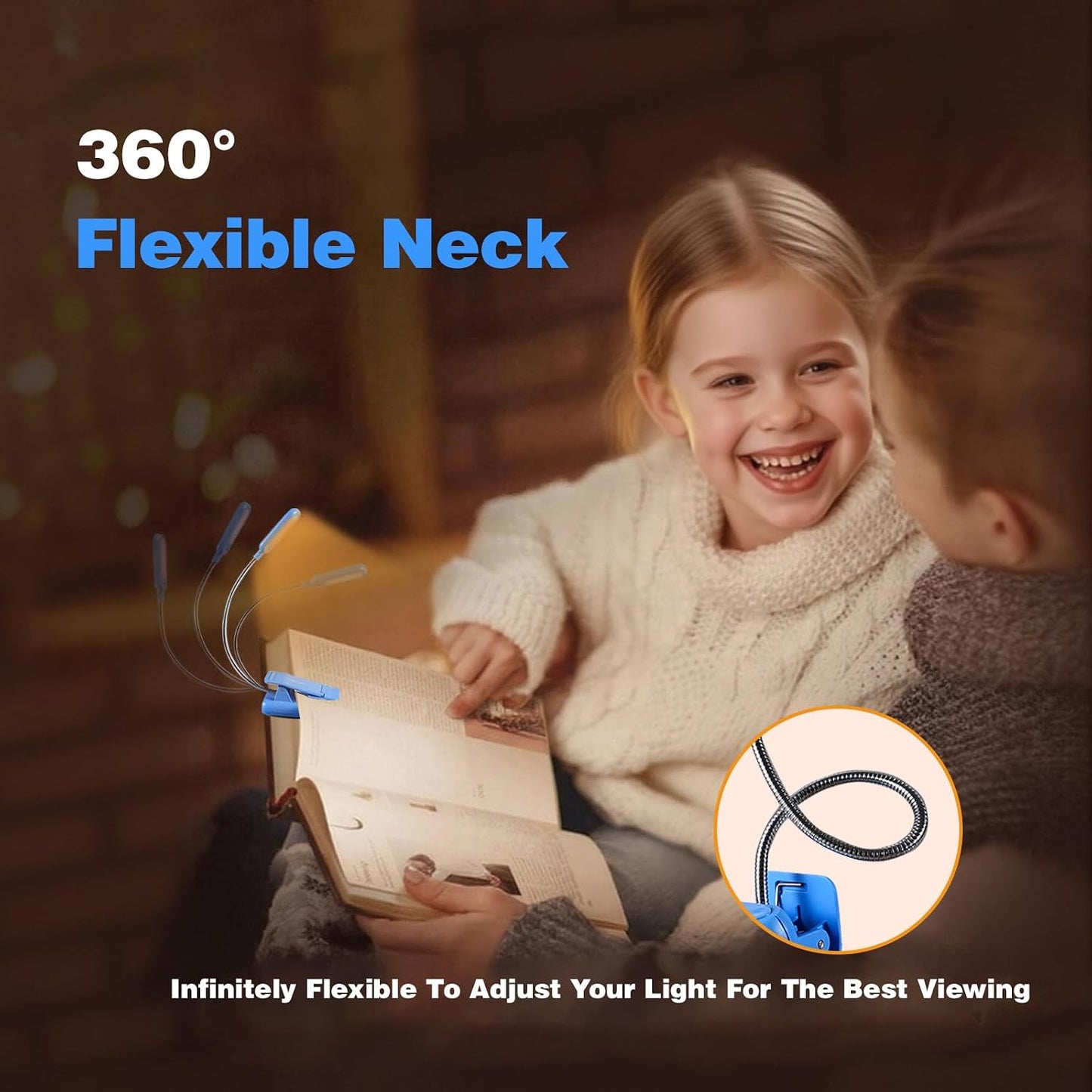 VAVOFO Rechargeable Book Light for Reading in Bed Kids, 7 LED Reading Light with 9-Level Warm Cool White Daylight, Eye Care Lamp with Power Indicator for Bookworms (Yellow)