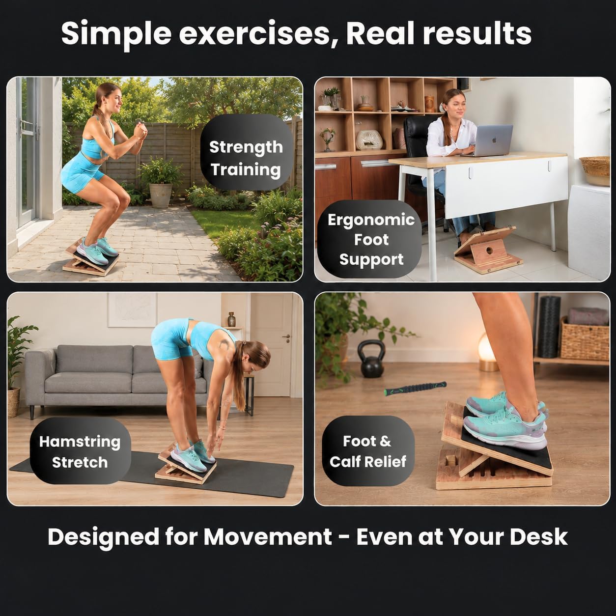 Swara 17″ Wide Wooden Slant Board for Calf Stretching & Squats, Foldable | Adjustable Calf Stretcher with Thicker Base, Foldable Wide Slant Board, Exercise Guide, Free Muscle Roller and 400lb Capacity