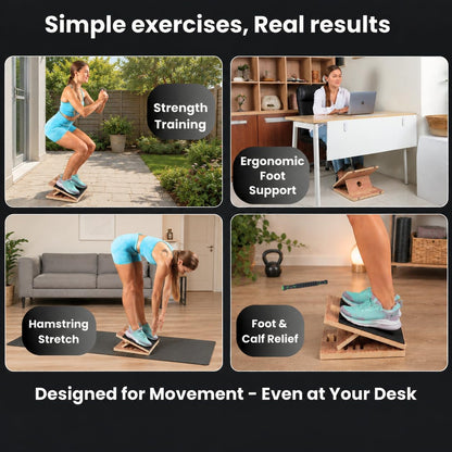 Swara 17″ Wide Wooden Slant Board for Calf Stretching & Squats, Foldable | Adjustable Calf Stretcher with Thicker Base, Foldable Wide Slant Board, Exercise Guide, Free Muscle Roller and 400lb Capacity
