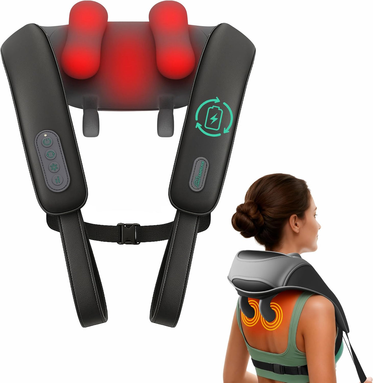Snailax Cordless Neck & Shoulder Massager with Kneading, Heat, USB-C
