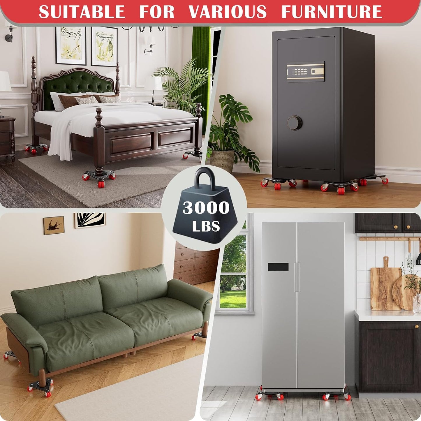 Heavy Duty Furniture Movers with 5-Wheel Dollies, Furniture Dolly Set with Lifter & Base, 360° Swivel Casters, Non-Slip Pads, Up to 2000 lbs Load Capacity