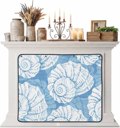 Magnetic Fireplace Cover Navy Blue Coastal Shells Fireplace Screen Decorative Ocean Conch Marine Life Insulation Fireplace Blocker Save Energy Fireplace Draft Stopper Covers for Living Room 36x30 Inch
