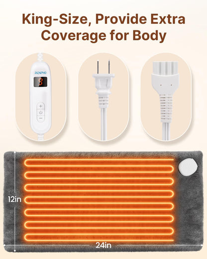 RENPHO Electric Heating Pad for Back with 10 Heat Levels, FSA Eligible HSA | Fit for Neck, Shoulder, Knee, Arm & Leg, Birthday Gift for Women, Men, Mom & Dad, HSA Approved, ETL Certified, 12 x 24", Gray