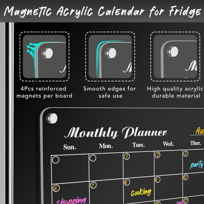 DIYMAG Magnetic Calendar, Fridge Magnets for Whiteboard 4 PCS Dry Erase | Clear Monthly Weekly Daily Memo Acrylic Planning Boards Apartment Essentials for Refrigerator