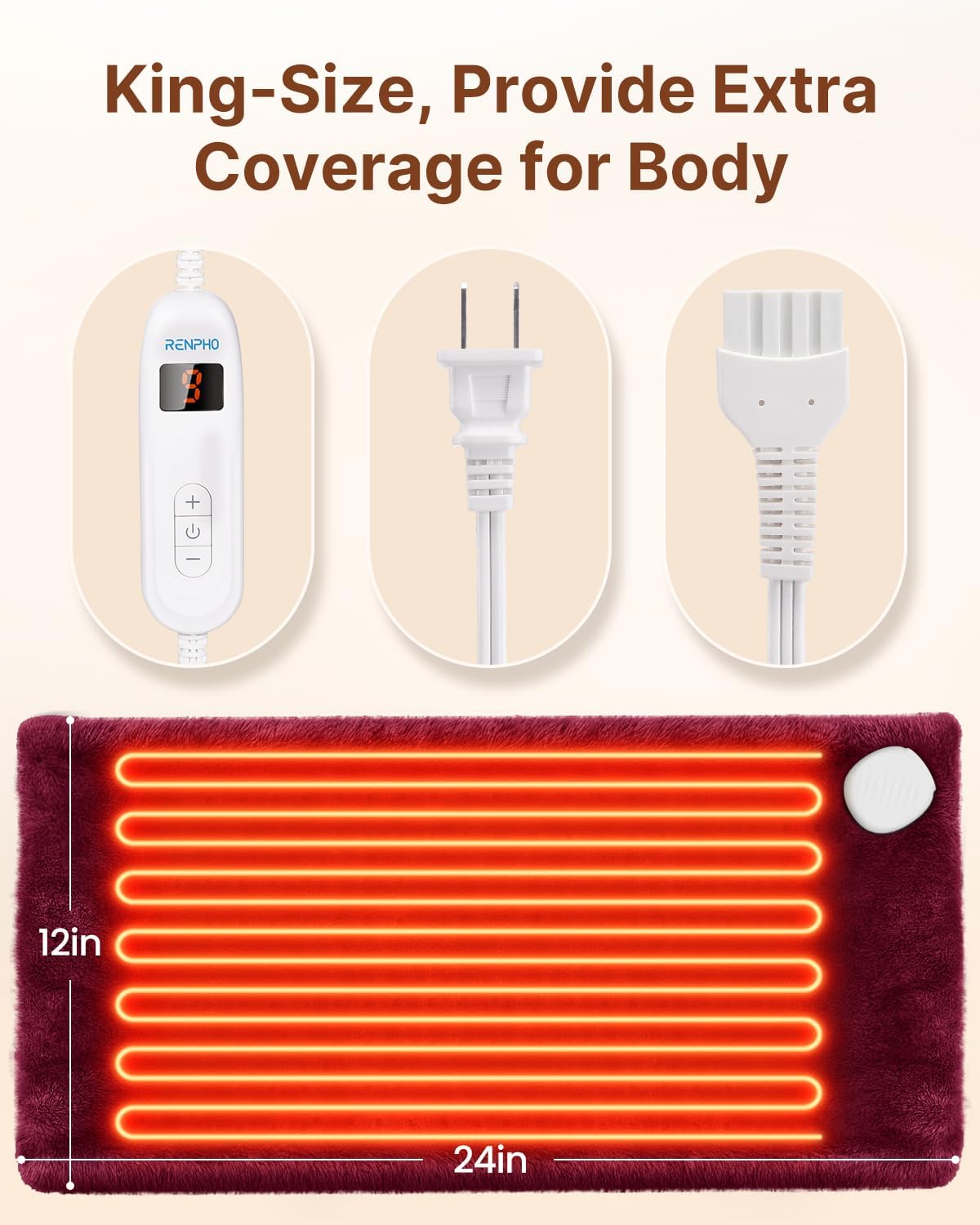 RENPHO Electric Heating Pad for Back with 10 Heat Levels, FSA Eligible HSA | Fit for Neck, Shoulder, Knee, Arm & Leg, Birthday Gift for Women, Men, Mom & Dad, HSA Approved, ETL Certified, 12 x 24", Gray