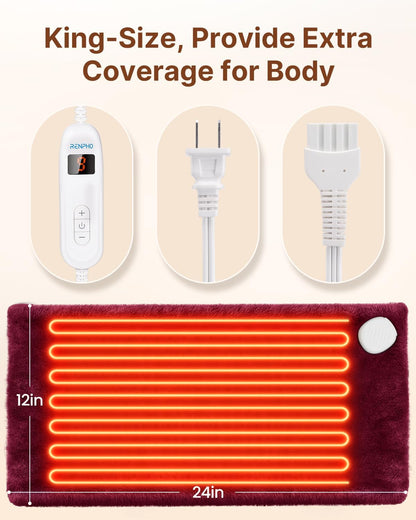RENPHO Electric Heating Pad for Back with 10 Heat Levels, FSA Eligible HSA | Fit for Neck, Shoulder, Knee, Arm & Leg, Birthday Gift for Women, Men, Mom & Dad, HSA Approved, ETL Certified, 12 x 24", Gray