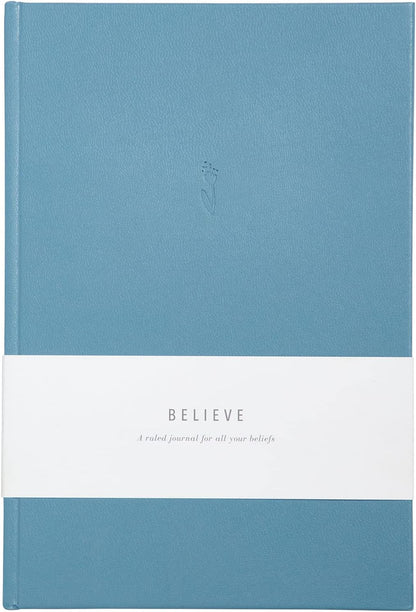Promptly Journals, Blank Journal: THINK/BELIEVE/FEEL (Dusty Blue, Leatherette) | Layflat Notebook | Ruled Journal | Journal Notebook | Gifts for Women and Men