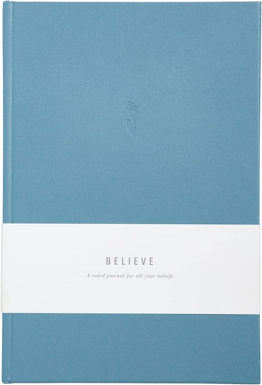 Promptly Journals, Blank Journal: THINK/BELIEVE/FEEL (Dusty Blue, Leatherette) | Layflat Notebook | Ruled Journal | Journal Notebook | Gifts for Women and Men