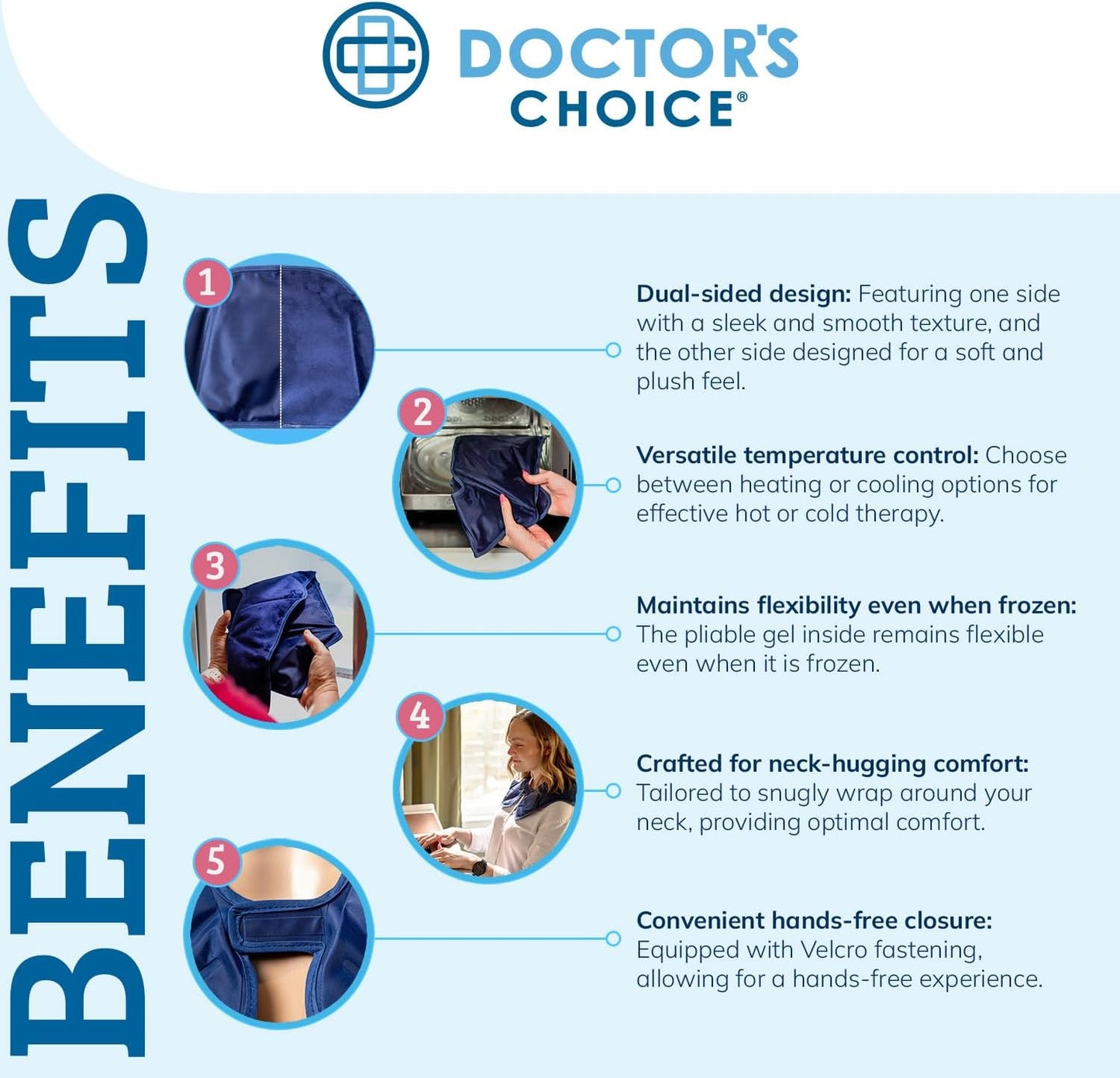 Doctor's Choice Neck & Shoulder Wrap, Hot & Cold Therapy, Flexible Gel Pack | Heat it or Chill it, Dual-sided Design, Adjustable Closure, Ergonomic Comfort, Hands-Free Use, Machine Washable