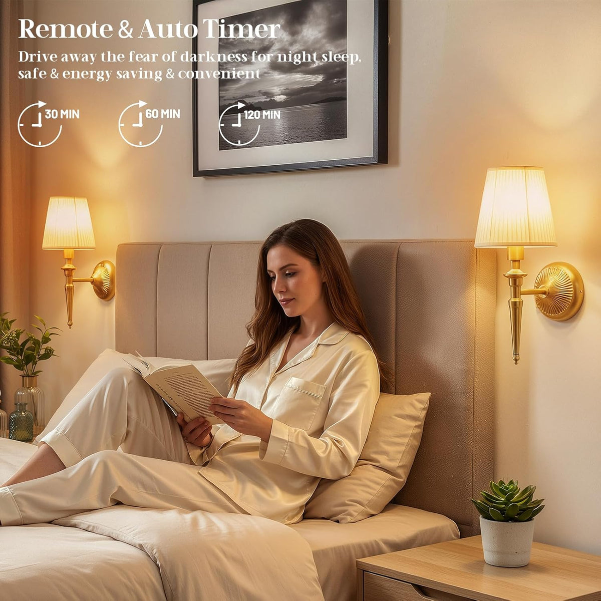 Battery Operated Wall Sconces Set of 2, Wireless Rechargeable Wall Lights with 12 RGB Colors and 3CCT Dimmable, Small Fabric LED Wall Lamps for Bedroom, Living Room, Hallway, Gold