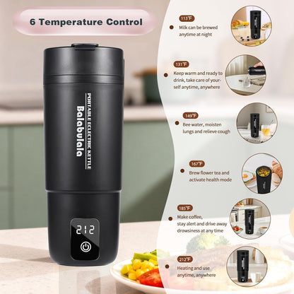 Travel Electric Kettle, Balabulala Portable Water Boiler with 6 Variable Presets,Small Electric Kettle With Silicone Base Cover to Prevent water, Boil Dry Protection,14oz
