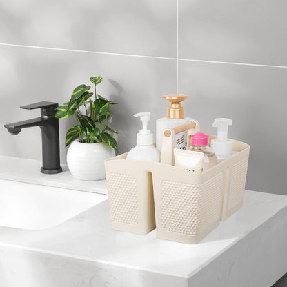rejomiik Plastic Shower Caddy, Portable Shower Basket with Handle, Cream | Cleaning Caddy Organizer for Bathroom, College Dorm Room Essentials, Storage Tote